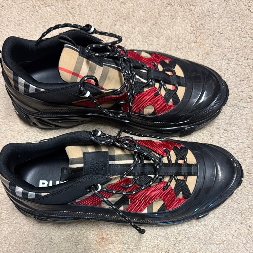 Burberry Red and Black Lace-Up Sneakers